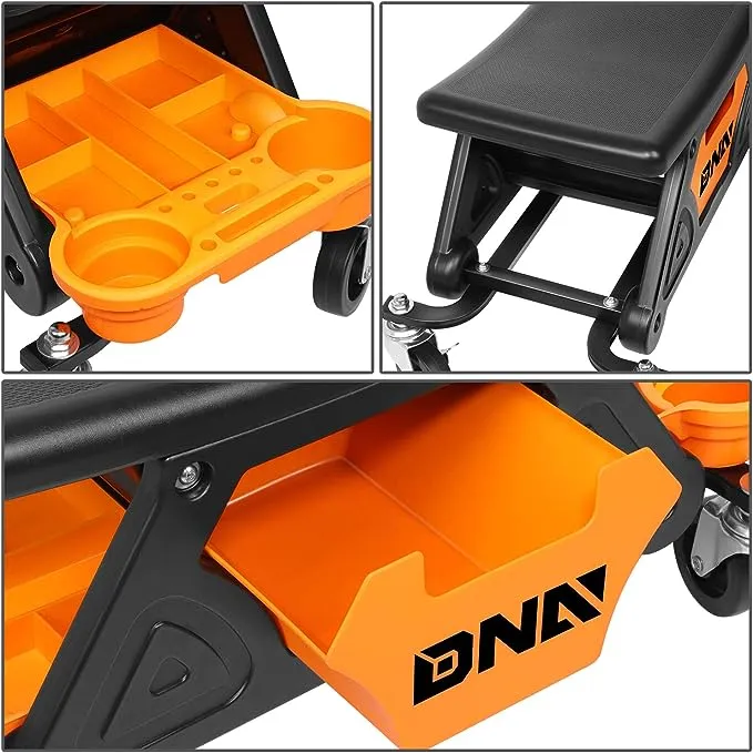 Mechanic Stool Rolling Work Seat w/Swivel Wheels and Storage Tool Tray DNA Motoring