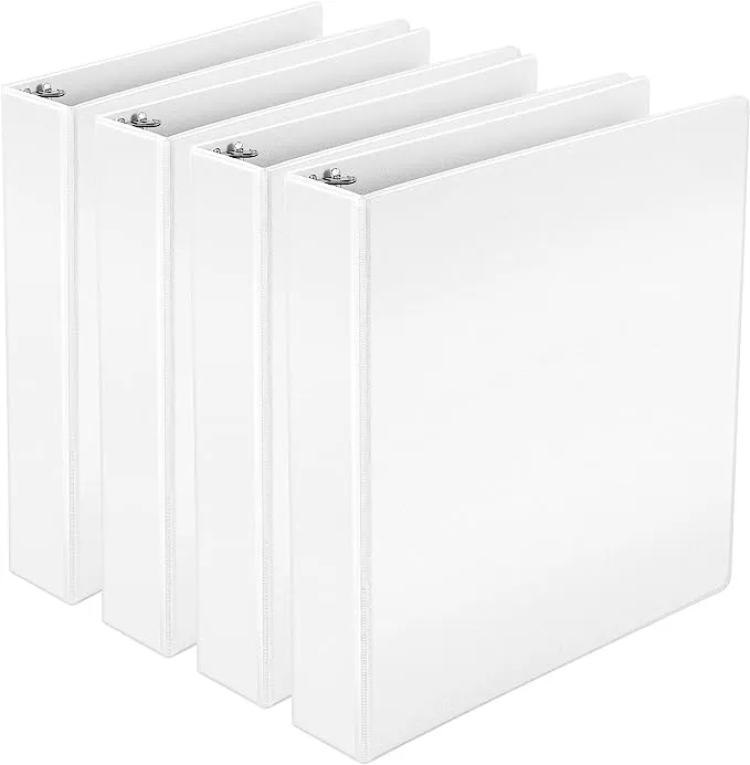 Amazon Basics 3 Ring Binders, 2 Inch, 4 Pack, D-Ring Organizer for School, Home Office, White