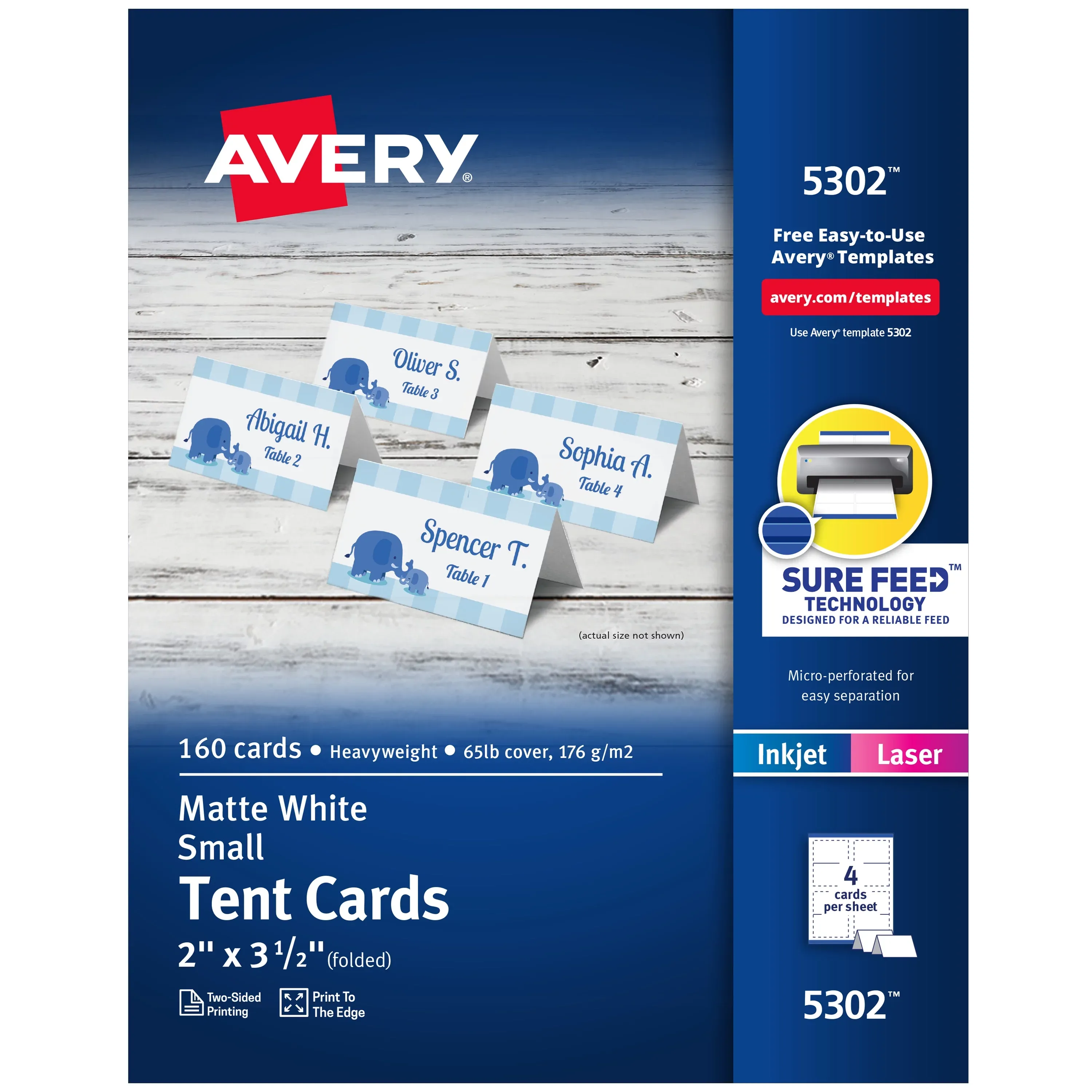 Avery® 5302 2" x 3 1/2" White Small Tent Cards - 160/Box