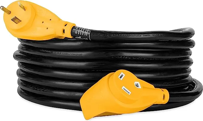 Camco Power Grip 25-Ft 30 Amp RV Extension Cord - Rated for 125V / 3,750W - Features Heavy Duty 10-Gauge Copper Wire for Superior Conductivity & Coated w/Heat-Resilient PVC (55191)