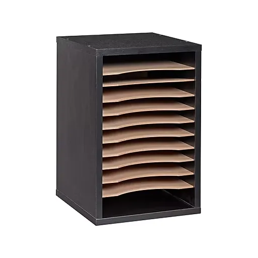 AdirOffice Wood 11 Compartment Vertical Paper Desktop Sorter Organizer - Black