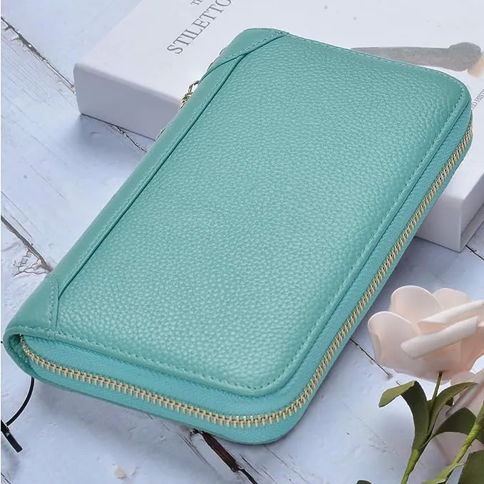 Easyoulife Womens Credit Card Holder Wallet Zip Leather Card Case RFID Blocking