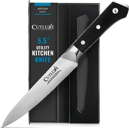 Cutluxe Kitchen Utility Knife, 5.5" Paring Kitchen Knife – Razor Sharp Blade, High Carbon German Steel, Full Tang Ergonomic Handle Design – Artisan Series