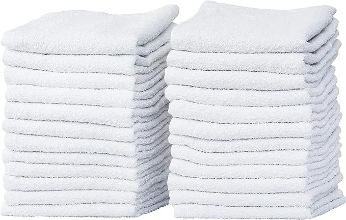 24Pack White 100% Cotton Towel Washcloths Durable Lightweight Commercial Gra