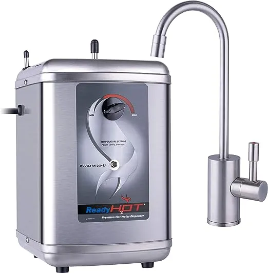 Ready Hot 41-RH-200-F570-BN Instant Hot Water Dispenser System, 2.5 Quarts, Manual Dial Single Lever Hot Water Faucet Brushed Nickel