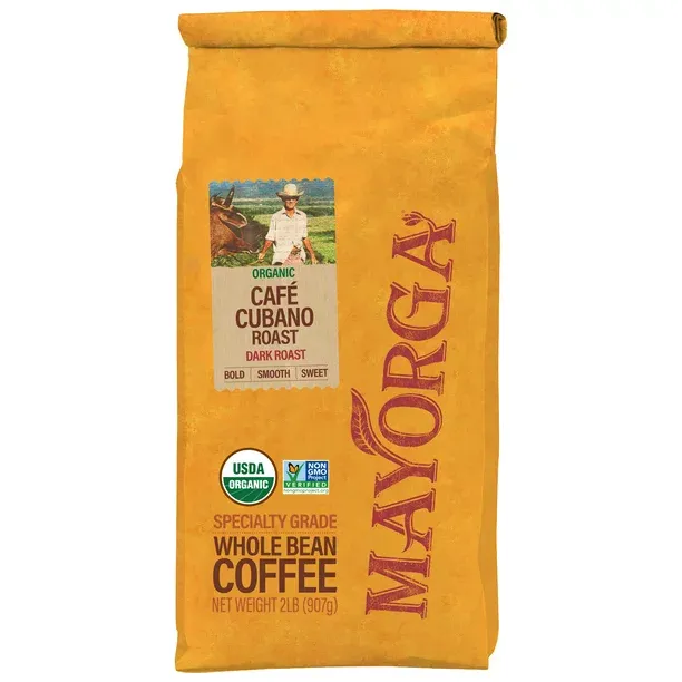 Mayorga Organic Café Cubano Coffee, Dark Roast, Whole Bean, 2 lbs