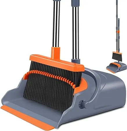 Kelamayi Broom and Dustpan Set for Home, Broom and Dustpan Combo for Office, Stand Up Broom and Dustpan (Gray&Yellow)