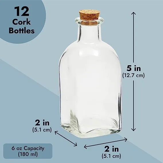 Juvale 12 Pack Clear 4 Oz Glass Bottles with Cork Lids, Tiny Vintage Style Potion Vases for Party Favors, DIY Crafts (120 ml)