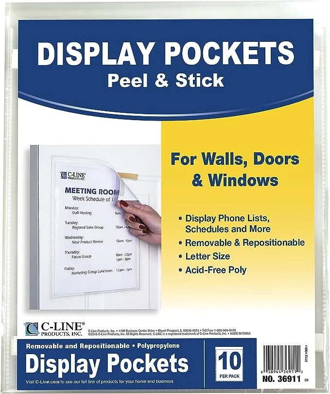 C-Line Display Pockets 8 1/2 inch x 11 inch Polypropylene 10/Pack