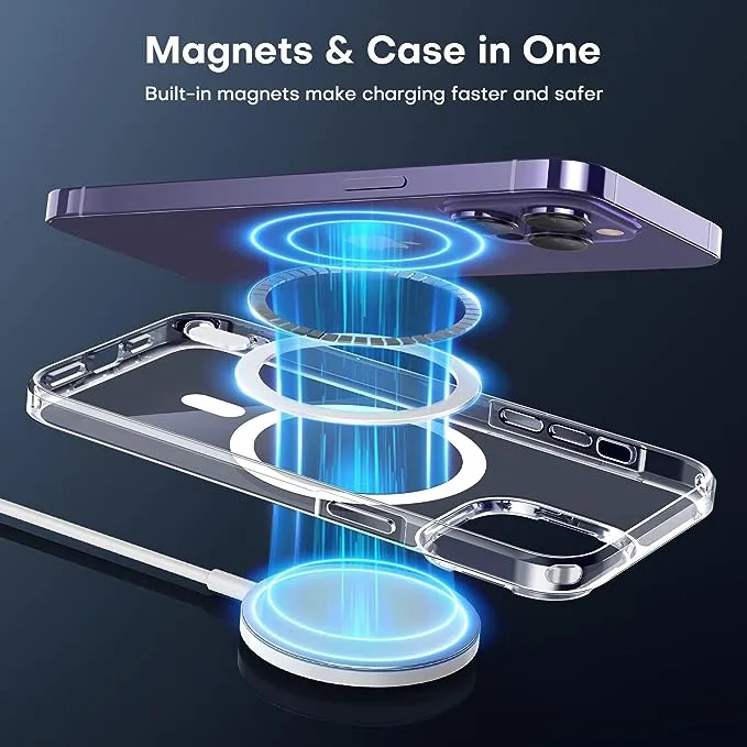 Tauri 5 in 1 Magnetic Case for iPhone 14 Pro Max [Military Grade Drop Protection] with 2x Screen Protector +2X Camera Lens Protector, Transparent