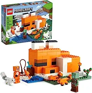 LEGO Minecraft The Fox Lodge House 21178 Animal Toys with Drowned Zombie Figure, Birthday Gift for Kids, Boys and Girls Age 8 Plus Years Old