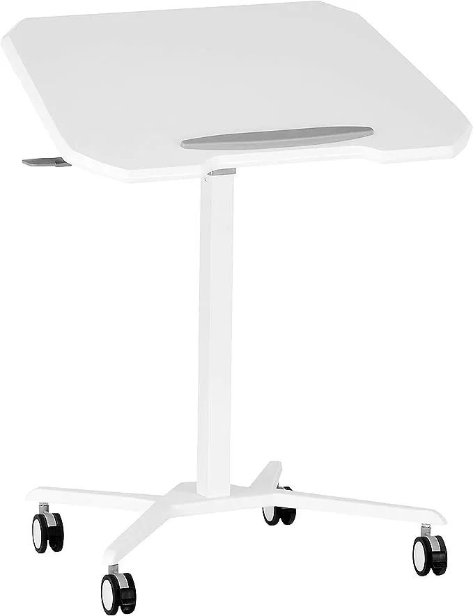 Techni Mobili White Sit to Stand Mobile Laptop Computer Stand with Height Adjustable and Tiltable Tabletop