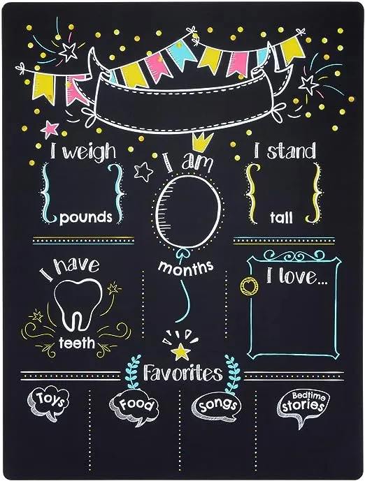 BLUE PANDA Monthly Baby Milestone Chalkboard, First Year Boy and Girl Age Tracking Growth Sign (11.6 x 15.6 in)