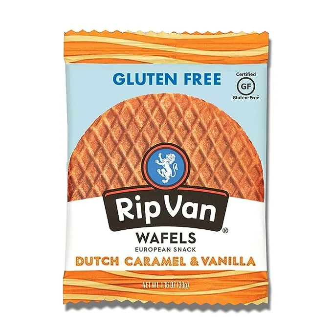 Rip Van Wafels Gluten-Free Dutch Caramel & Vanilla Stroopwafels, Healthy Snacks, Non-GMO, Low Sugar (6g), Low Calorie, 12 Count