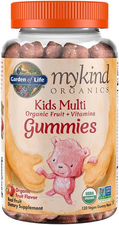 Garden of Life - mykind Organics Kids Gummy Vitamins, Certified Organic, Non-GMO & Vegan Complete Children's - B12, C & D3 Gluten, Soy & Dairy Free Real Fruit Chew Gummies, Multi, Cherry, 120 Count