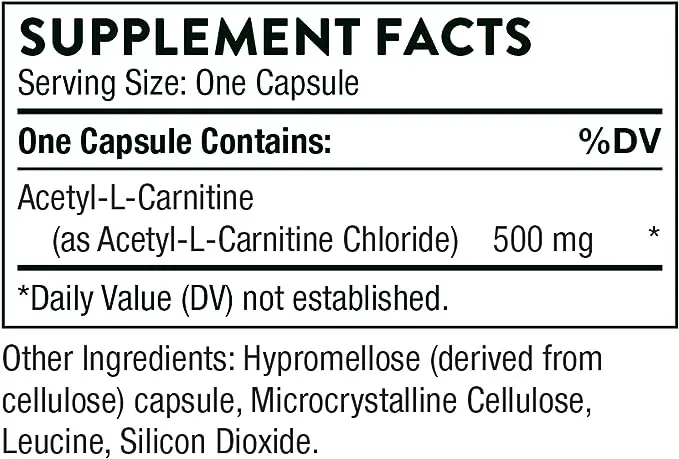 Thorne Acetyl-L-Carnitine - 500 mg - Supports Brain Function and Healthy Nerve Sensations in The Hands and Feet - Gluten-Free, Soy-Free, Dairy-Free - 60 Capsules