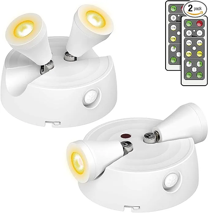 Olafus 2 Pack Wireless Picture Light Battery Operated, LED Spotlight Indoor with Remote, 2700K Warm White Art Light 3 Heads, Dimmable Timer Off Frame Painting Light for Gallery Portrait Shelf Artwork