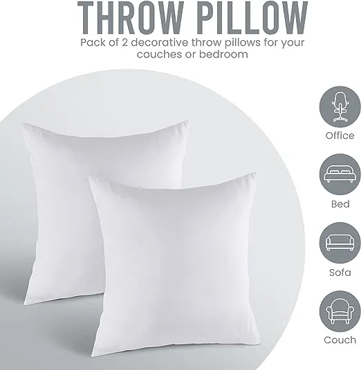 Utopia Bedding Throw Pillows Insert (Pack of 2, White) - 18 x 18 Inches Bed and Couch Pillows - Indoor Decorative Pillows