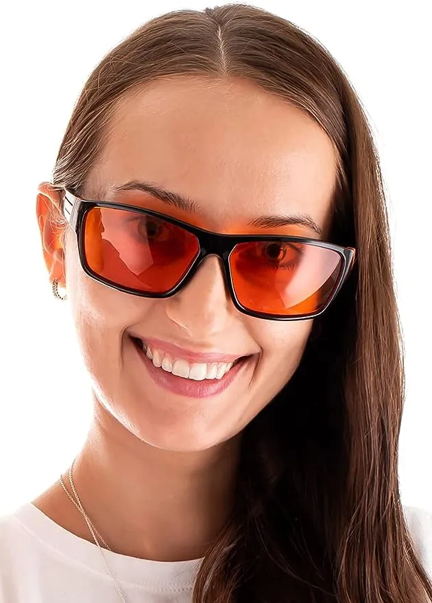 Spectra479 - 99.9% Blue Blocking Amber Glasses for Sleep - Medium Adult Size Nighttime Eye Wear - Special Orange Tinted Glasses Help You Sleep & Relax Your Eyes (Amber)