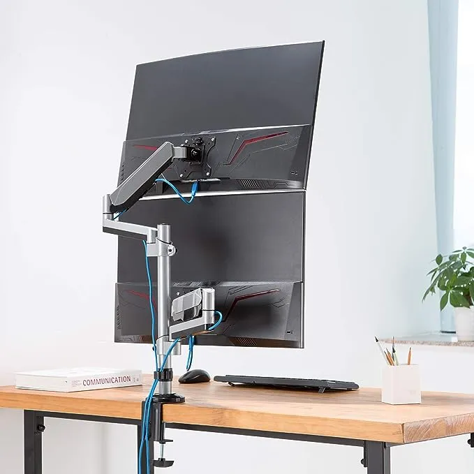 AVLT Dual 17&#034;-32&#034; Stacked Monitor Arm Desk Mount fits Two Flat/Curved Monitor...