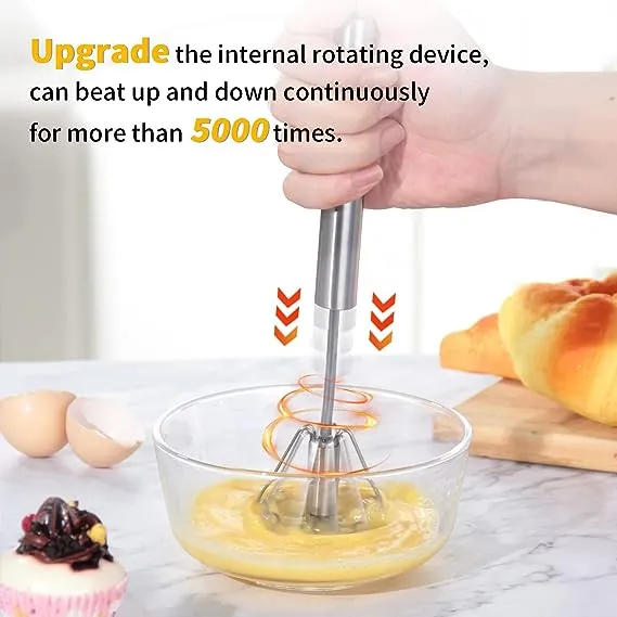 Newness Whizzy Whisk, Stainless Steel Semi Automatic Whisk Blender for Home -Versatile Tool for Egg Beater, Milk Frother, Hand Push Whisk - Kitchen Utensil for Blending, Whisking, Beating & Stirring