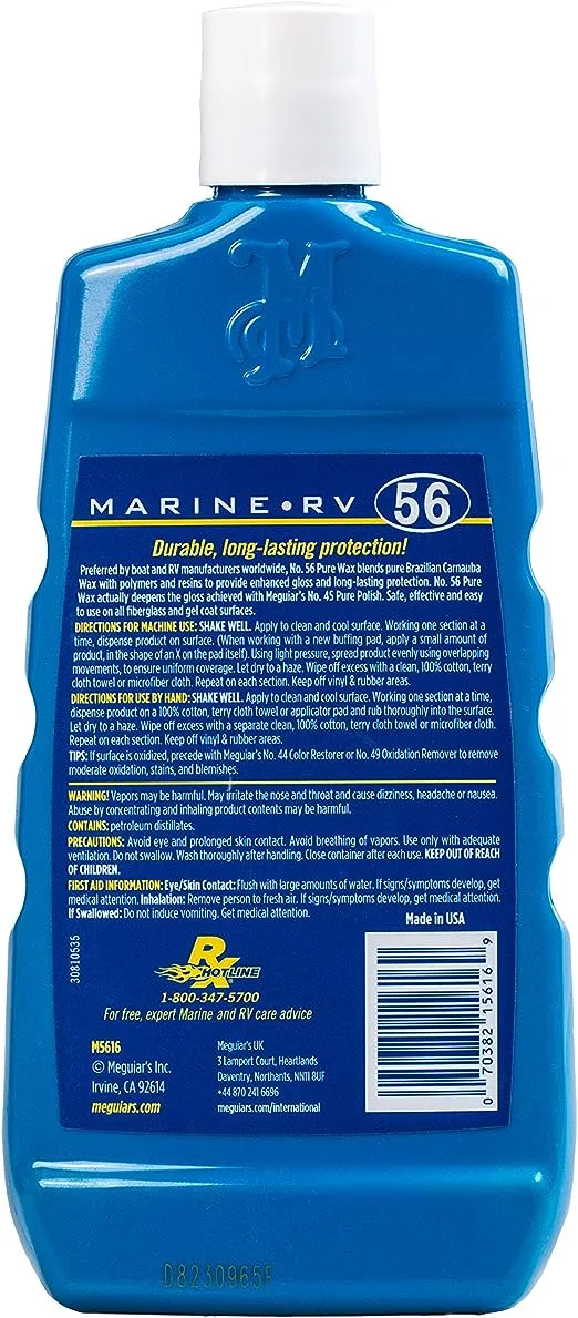 Meguiar's M5616 Marine/RV Pure Wax Carnauba Blend - 16 Oz Bottle (Packaging May Vary)