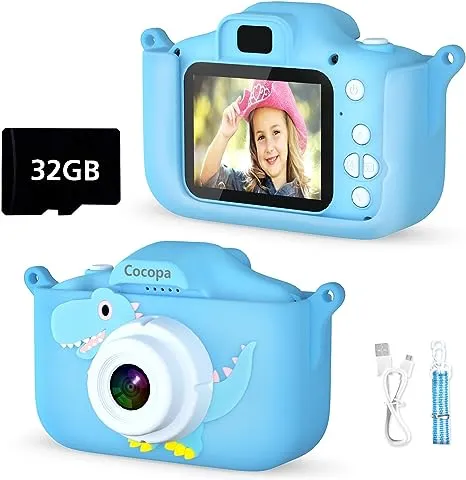 Cocopa Camera Toys for 3-12 Years Old Boys, HD Digital Video Cameras for Kids with Silicone Protective Case, Christmas Birthday Gifts for 3 4 5 6 7 8 Year Old Boys with 32 SD Card GB (blue)