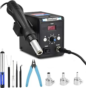 Hot Air Rework Station Soldering Heat Gun, °F/°C Display, 110V SMD Hot Air Gu...