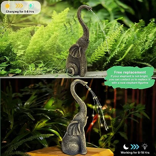 Solar Lights Elephant Decor Garden Statues with LED, Set of 2