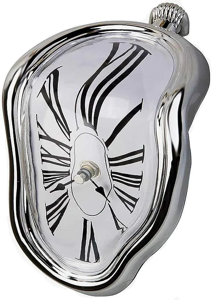 FAREVER Melting Clock, Salvador Dali Watch Melted Clock for Decorative Home Office Shelf Desk Table Funny Creative Gift, Silver