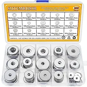 200Pcs Stainless Steel Large Fender Washer Assortment Kit M3 M4 M5 M6 M8 M10 M12