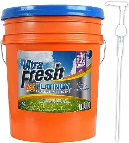 Ultra Fresh® 6X Platinum™ Laundry Detergent + Fresh Breeze™ Odor Eliminator - 5 Gallons - Whitens & Brightens Clothes - Removes Odors and Adds a Clean Fresh Scent - Up to 640 Loads