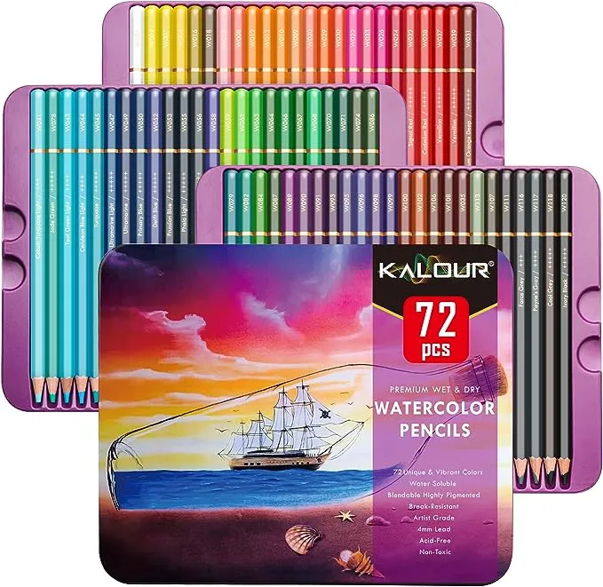 KALOUR 72 Premium Wet Dry Watercolor Pencils Set