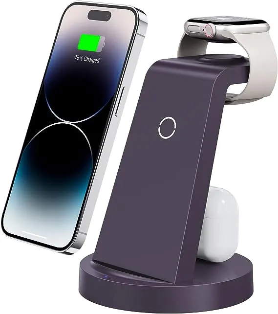 3 in 1 Charging Station for iPhone, Wireless Charger for iPhone 15 14 13 12 11 X Pro Max & Apple Watch - Charging Stand Dock for AirPods