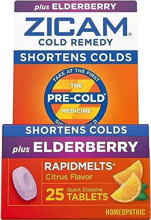 Zicam Zinc Cold Remedy RapidMelts Quick-Dissolve Tablets Citrus Plus Elderberry 25ct