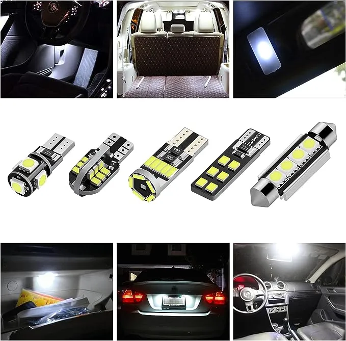 Justech 22PCs Can-Bus Error Free LED SMD Bulbs Kit Set Spare Parts for Car Interior Dome Map Door Courtesy License Plate Lights Festoon C5W T10 168 194 2825 Xenon-White