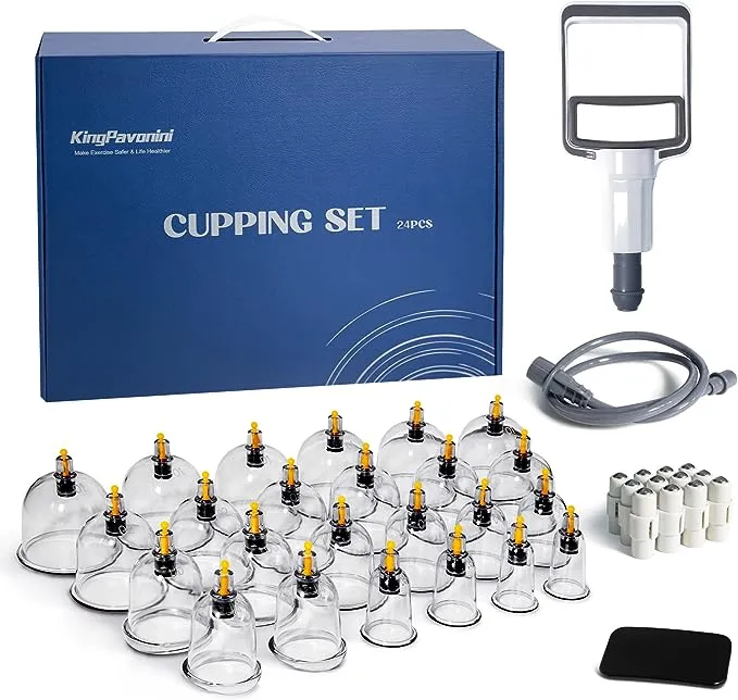 KingPavonini 24 Cups Cupping Therapy Set, Professional Chinese Cupping Set with Magnetics, Portable Vacuum Cupping for Cellulite Reduction, Pain Relief and Blood Circulation