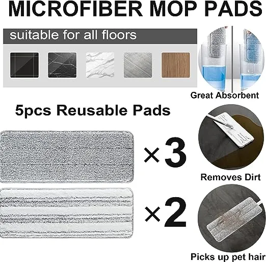 JOYMOOP Mop and Bucket with Wringer Set, Hands Free Flat Floor Mops with 5 Washable Microfiber Pads for Floor Cleaning and Wall Cleaner