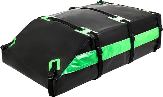 Rooftop Cargo Carrier, Vehicle Cargo Carrier, Premium Rooftop Cargo Bag, 21 Cubic feet Car Top Carrier for All Cars with/Without Rack, 100% Rainproof, Dustproof, and Snow Protection (Green)