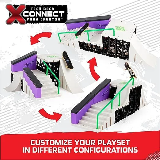 Tech Deck, Nyjah Skatepark X-Connect Park Creator, Massive Customizable Skatepark Ramp Set with Exclusive Fingerboard, Kids Toy for Ages 6 and up
