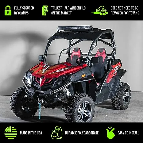 Half UTV Windshield Compatible with CF Moto ZForce (Excludes ZForce 950 and 2023 800 Models) - Standard 3/16"