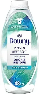 Downy RINSE & REFRESH Laundry Odor Remover and Fabric Softener, Cool Cotton, 48 fl oz, Safe on ALL Fabrics, Gentle on Skin, HE Compatible