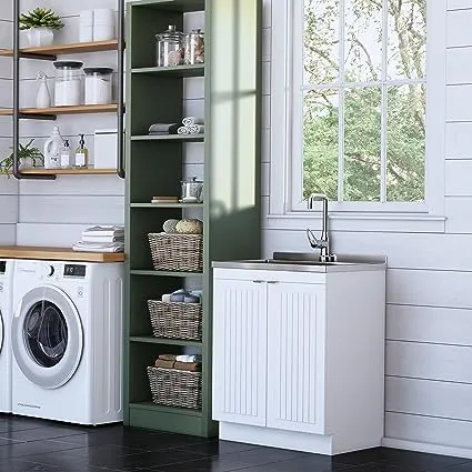 Murphy Transitional 28" Laundry Cabinet with Faucet and Stainless Steel Sink - Contemporary - Bathroom Vanities And Sink Consoles - by Homesquare | Houzz