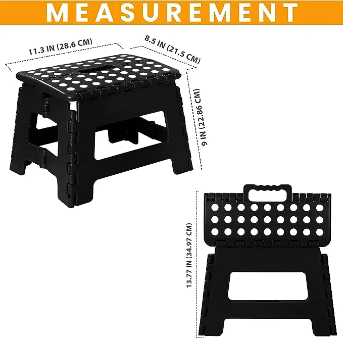 Utopia Home Folding Step Stool - (Pack of 1) Foot Stool with 9 Inch Height - Holds Up to 300 lbs - Lightweight Plastic Foldable Step Stool for Kitchen, Bathroom & Living Room (Black)