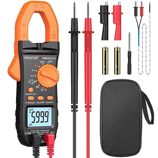 Proster Digital Clamp Meter 6000 Count - 800A DC AC Current AC/DC Voltage Multimter, TRMS NCV Continuity Capacitance Resistance Frequency Diode Hz Tester, with Test Leads, Alligator Clips