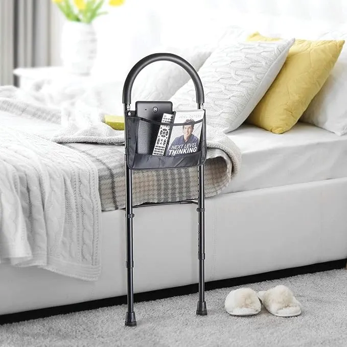 Medical king Bed Assist Rail with Adjustable Heights - with Storage Pocket - for Seniors with Hand Assistant bar - Easy to get in or Out of Bed Safely with Floor Support