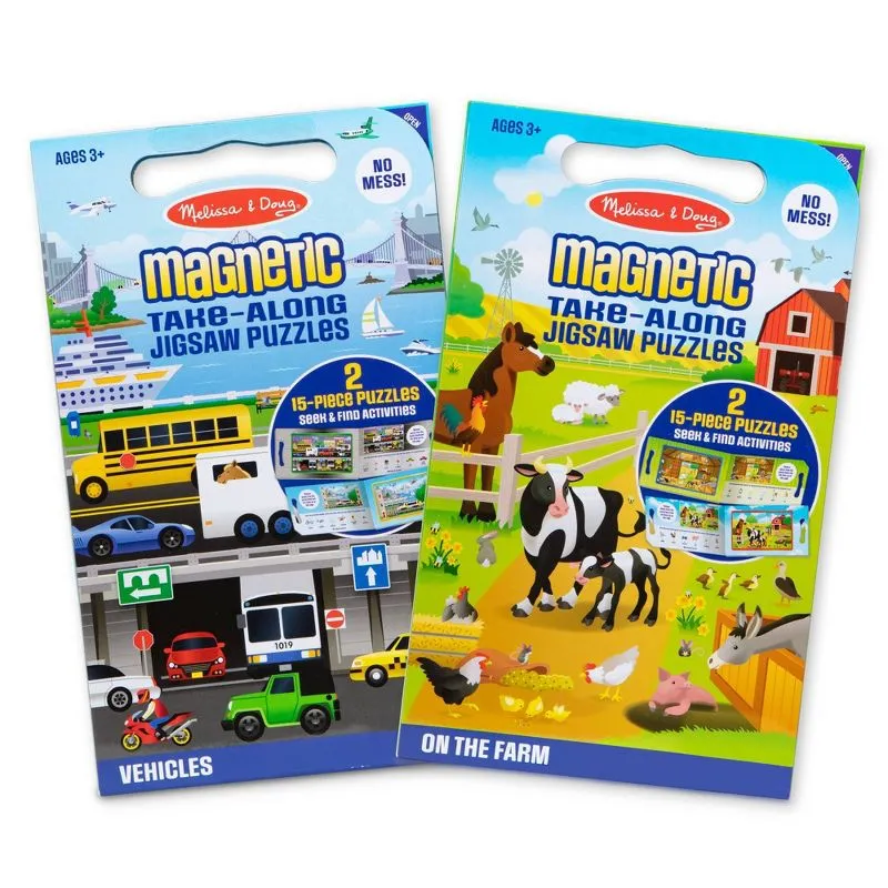 Melissa & Doug Magnetic Take-Along Jigsaw 2pc Bundle - Farm/Vehicles