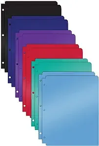 Better Office Products 3 Hole Punch Pocket Folders, Bulk Pack, Sturdy Plastic 2 Pocket Folders, Assorted Pastel Colors, Letter Size, with Business Card Slot,(6 Pack)