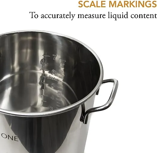GasOne 8 Gallon Stainless Steel Home Brew Kettle Pot Pre Drilled 4 PC Set 32 Quart Tri Ply Bottom for Beer Brewing Includes Stainless Steel Lid, Thermometer, Ball Valve Spigot - Home Brewing Supplies