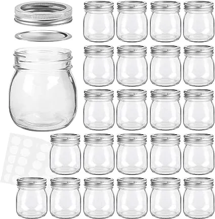 KAMOTA DIY Spice/Mason Jars 10 oz With Regular Lids and Bands, Ideal for Jam, Honey, Wedding/ Shower Favors, 24 PACK, 30 Whiteboard Labels Included